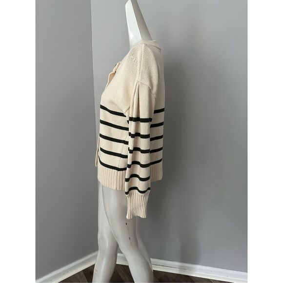 NWT Veronica Beard Kylin Stripe Button-Front Cotton Long Sleeve Cardigan Ecru XS - Picture 7 of 11